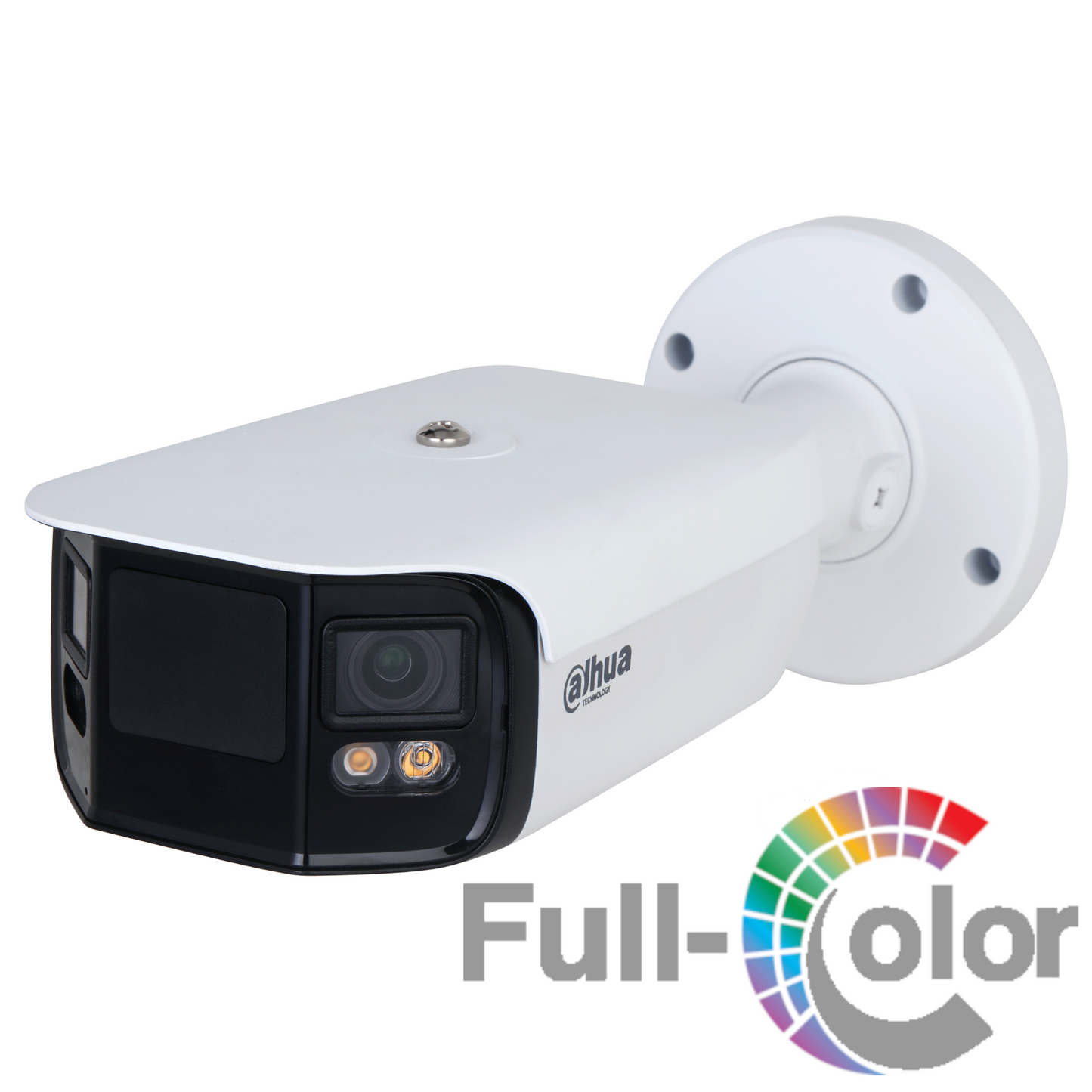Cámara Dahua IP Bala Full-Color Panoramica 180° IA 2x4MP LED40 Alarma 1/1 Audio 1/1 SlotMicroSD IP67
