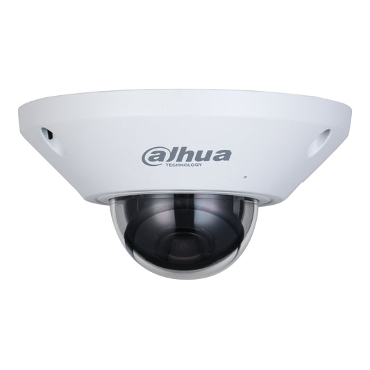 Cámara Dahua IP Domo Fisheye inteligencia 5MP 1.4mm PoE Micrófono Integrado Slot MicroSD IK10 IP67