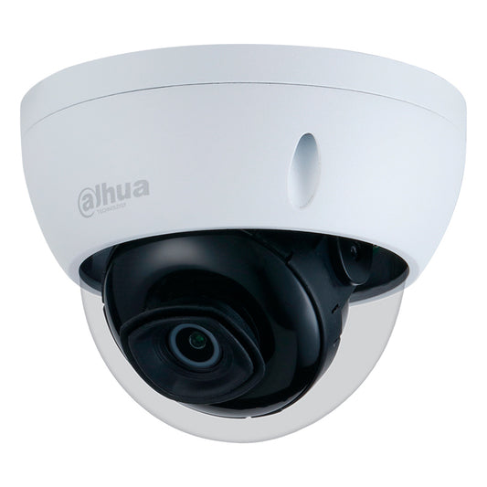 Cámara Dahua IP domo con inteligencia artificial 2MP 2.8mm IR50 PoE IP67 IK10 Soporta Micro SD.