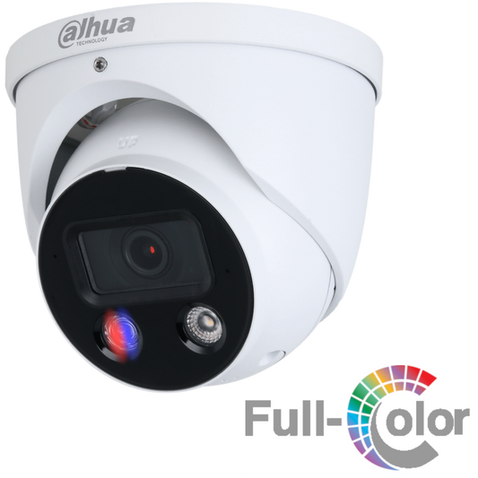 Cámara Dahua IP domo full-color IA 4MP 3.6mm IR30m Mic PoE IP67 MicroSD Alarm in/out